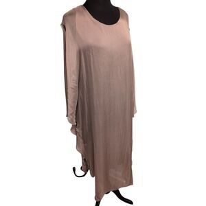 Made In Italy silk blend Ped Tiere Dress Taupe Stretch Underlayer Sz 12-16 Women